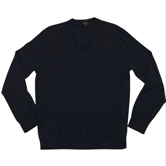 J CREW DARK BLUE 100% MERINO WOOL SLIM FIT SWEATER SIZE L - Picture 1 of 5